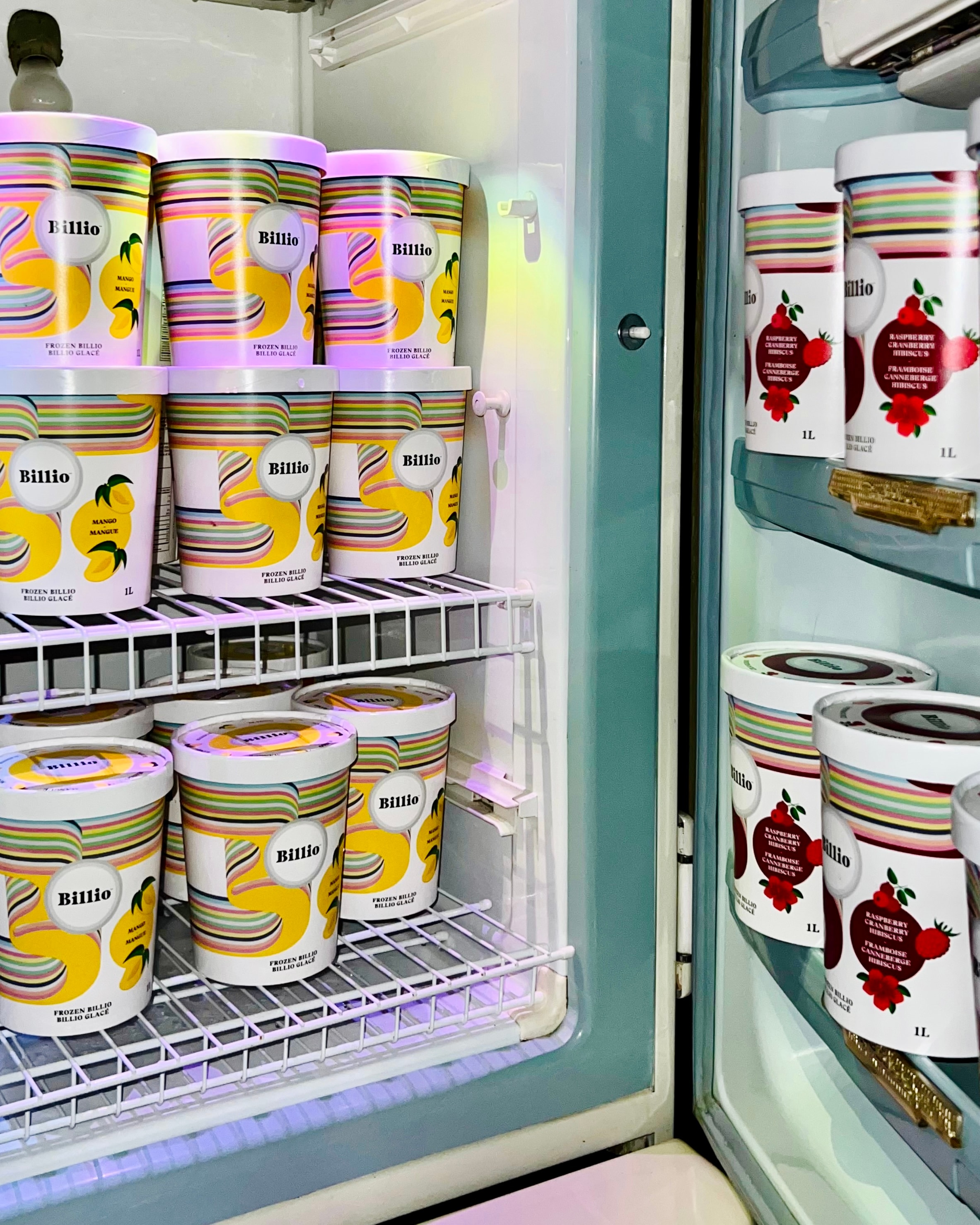 Billio frozen dessert containers on store shelves